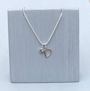 Initial and birthstone stirling silver necklace - Letter D with Peridot - August birthstone - 18 inch chain - other letters and birthstone's available for this stunning birthstone Jewellery