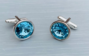 Handmade Sterling Silver Cufflinks handmade with Aquamarine Swarovski Crystals - Perfect Gift for Him, great for Father's Day, Wedding Accessories, Valentine's and Birthday gifts  - Aquamarine is the birthstone Colour for March - Crystals are the gift for 15th Wedding Anniversary