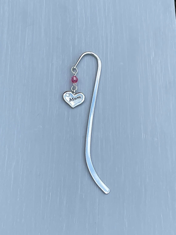 Lovely gift for Mother's Day - Silver Plated Bookmark finished with a Rose Pink Swarovski Crystal and Silver Plated Heart engraved with Mum - 