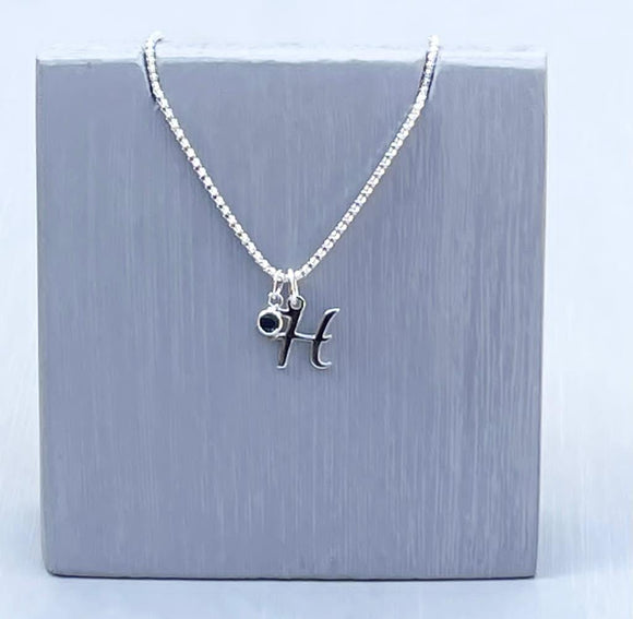 Initial and birthstone stirling silver necklace - Letter H with Sapphire - September birthstone - 18 inch chain - other letters and birthstone's available for this stunning birthstone Jewellery