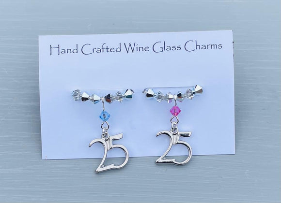 Silver Wedding Anniversary Wine Glass Charms