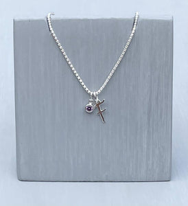 Initial and birthstone stirling silver necklace - Letter F with Amethyst - February birthstone - 18 inch chain - other letters and birthstone's available for this stunning birthstone Jewellery