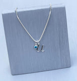 Initial and birthstone stirling silver necklace - Letter U with Blue Zircon - December birthstone - 18 inch chain - other letters and birthstone's available for this stunning birthstone Jewellery
