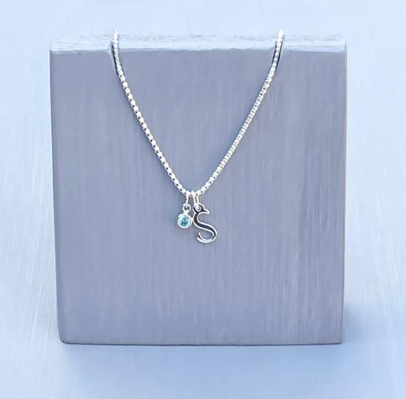 Initial and birthstone stirling silver necklace - Letter S with Aquamarine - March birthstone - 18 inch chain - other letters and birthstone's available for this stunning birthstone Jewellery