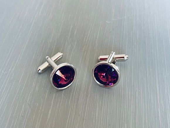 Handmade Sterling Silver Cufflinks handmade with Amethyst Swarovski Crystals - Perfect Gift for Him, great for Father's Day, Wedding Accessories, Valentine's and Birthday gifts  - Amethyst is the birthstone colour for  February - Crystals are the chosen gifts for 15th Wedding Anniversary
