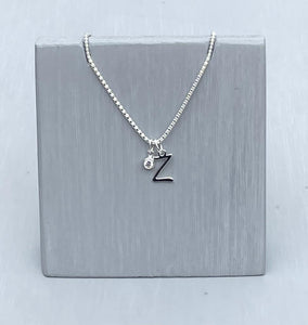 !8" Sterling Silver Chain - finished with a sterling silver letter Z and a crystal clear charm