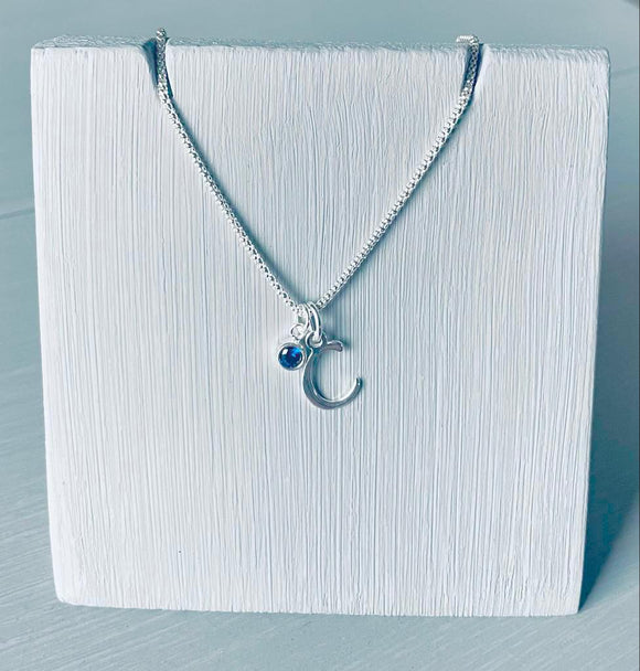 Initial and birthstone stirling silver necklace - Letter C with Sapphire birthstone - 18 inch chain - other letters and birthstone's available for this stunning birthstone Jewellery