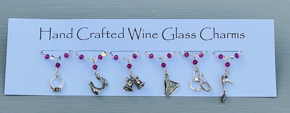Add to the fun with these girly themed Hen Party Wine Glass Charms - A great accessory to add to those wedding celebrations - Handmade With Swarovski Crystals and Tibetan girly and wedding themed charms - A Free Bride to Be charm is also sent with every order as a special gift for the bride 