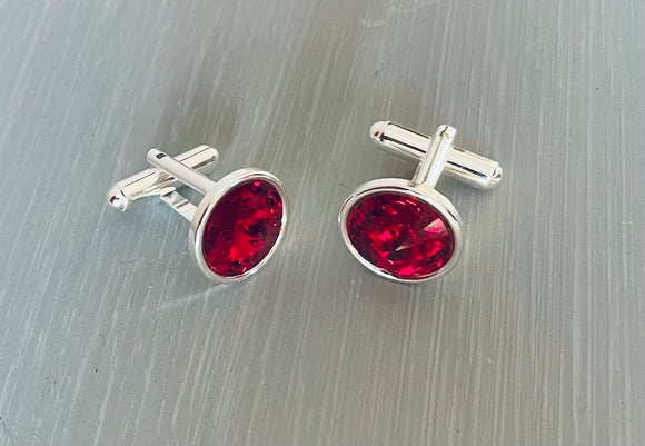 Handmade Ruby Swarovski Crystal Cufflinks - Silver Cufflinks - Gifts for Him - Ruby is the July Birthstone Colour - Crystal is the chosen choice for 15th  Wedding Anniversary - Father's Day Gifts - Valentine's - Wedding Accessories 