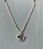 Initial & Birthstone Necklace - Letter N