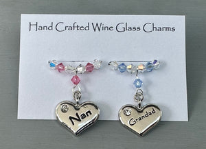 Handmade Nan and Grandad Wine Glass Charms - gorgeous gift made with crystals