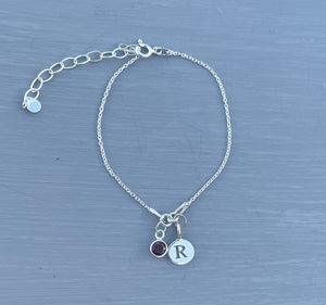 Sterling Silver Initial & Birthstone Bracelet